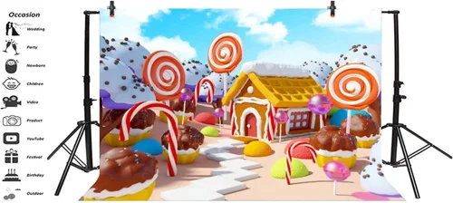 Vista 3 de Yeele Fondo de 15 x 10 pies para fotografía, cuento de hadas, caramelo, paisaje, fantástico, bastón de casa, caramelo, piruleta, cupcake, fiesta