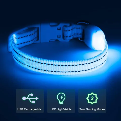 Vista 5 de Collar de perro iluminado para perros pequeños, collar de perro con luces LED recargables de seguridad, totalmente ajustable, que brilla