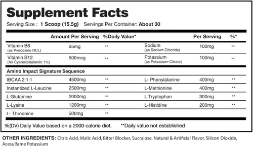 Vista 2 de Amino Impact BCAA - Fórmula mejorada de recuperación de hidratación y resistencia EAA apta para dieta cetogénica, 0.25 oz BCAA's - 0.11 oz EAA Plus