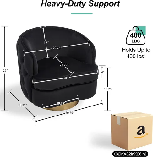 Vista 2 de Hyfirm Silla decorativa moderna negra, sillón giratorio de barril para sala de estar, sillas cómodas de terciopelo con botones, asiento de sofá