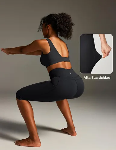 Vista 7 de Leggings capri con bolsillos para mujer, leggings de cintura alta hasta la Negro
