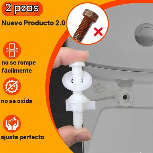 Vista 3 de Paquete de 2 tornillos universales de repuesto de plástico blanco para asiento de inodoro, bisagras de asiento de inodoro, pernos y tuercas