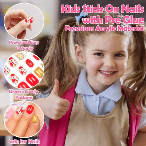 Vista 3 de 240 piezas de uñas postizas para niñas, uñas artificiales para niñas, uñas postizas de presión para niñas, uñas de acrílico de cubierta completa