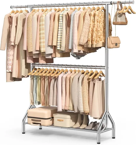 Vista 9 de EAGMAK Perchero de ropa de doble barra con capacidad de carga de 622 LBS, perchero resistente para colgar ropa, perchero de 82.68 pulgadas de alto