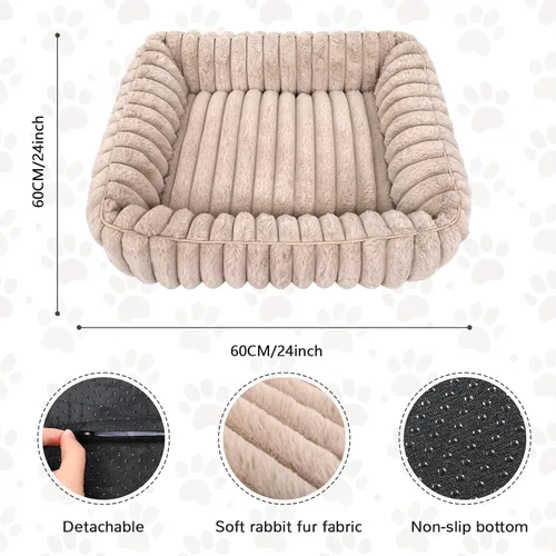 Vista 2 de Cama ultrasuave para perros y gatos pequeños y medianos, lavable a máquina, cama rectangular para mascotas con parte inferior antideslizante, tapete