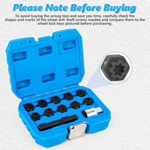 Vista 7 de BELEY Tuercas de bloqueo de rueda Spline para llave de rueda automotriz removedor de tornillos antirrobo Kit de extracción de llaves