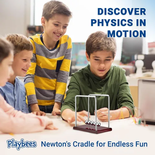 Vista 6 de Newton's Cradle - Bolas de equilibrio de 5 cuentas de juguete de escritorio, base de madera marrón, decoración de oficina, divertido juguete