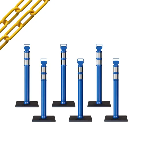 Vista 32 de CCW 6-Pack 45" Delineador Post Kit Kit de 3.0 in collares reflectantes, base de goma de 10 lb (6 postes blancos con cadena negra de 50 pies)