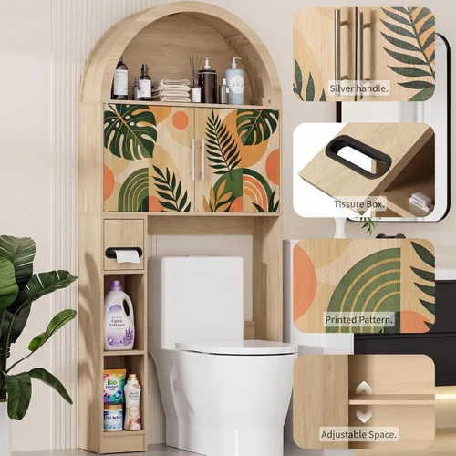 Vista 7 de Over the Toilet Storage Cabinet with Arch Top, Pattern Toilet Cabinet.