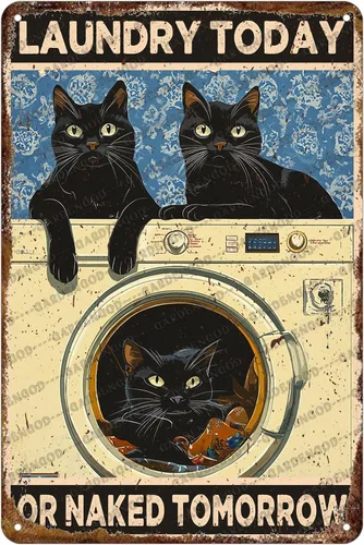 Vista 13 de Cartel de metal divertido vintage con diseño de gato de cocina con texto en inglés «Cat Never Trust A Skinny Cook», póster de metal para el hogar