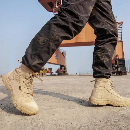 Vista 6 de FREE SOLDIER Botas de senderismo tácticas para hombre, ligeras, cómodas, botas de trabajo de combate de 6 pulgadas