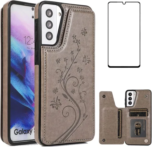 Vista 8 de Funda de teléfono para Samsung Galaxy S21 Plus Glaxay S21+ 5G con protector de pantalla de vidrio templado, tarjetero y tarjetero con soporte