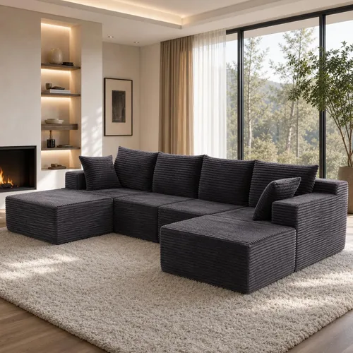 Vista 39 de Sofá modular modular en forma de U de 103 pulgadas con 2 otomanas Negro