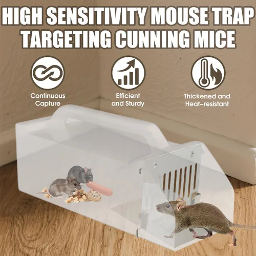 Vista 3 de Trampa humana para ratones de 12 pulgadas para interiores y exteriores, para el hogar, trampa de jaula con animales vivos, trampa transparente