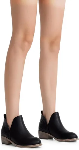 Vista 6 de VEPOSE botas al tobillo para mujer con tacón bajo y grueso, con perforaciones, botas de vaquero