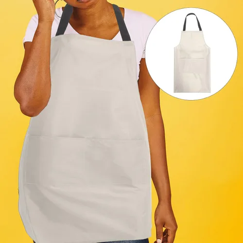 Vista 9 de ibasenice Waterproof Kitchen Apron Pvc Material Cream White Chef Apron with Pouch for Men and Women Cooking and Restaurant Use