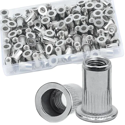 Vista 10 de Tuerca de remache de 1/4”-20 UNC, 80 piezas de acero inoxidable 304 de cabeza plana Rivnut, inserto roscado Nutsert
