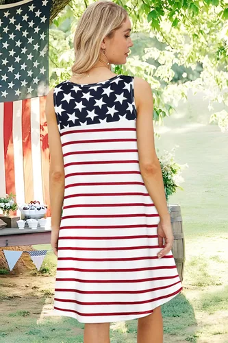 Vista 4 de elescat Vestidos de verano para mujer 2025, vestido casual de playa sin mangas con estampado floral, tipo camiseta, suelto y con bolsillos