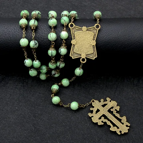 Vista 91 de KOMI Rosario de cuentas católicas para mujer, collar de cuentas de rosario con cruz de crucifijo, perlas de cristal, rosario, rosarios, católicos