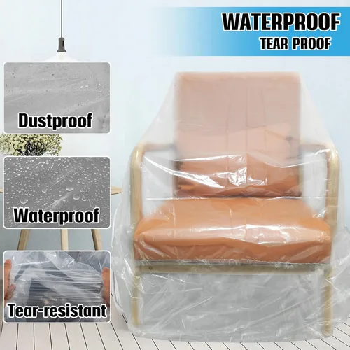 Vista 7 de Funda de Sofá de Plástico, Funda de Sofá Transparente, Fundas de Muebles Impermeables para Mudanzas y Almacenamiento, Bolsas de Funda de Sofá