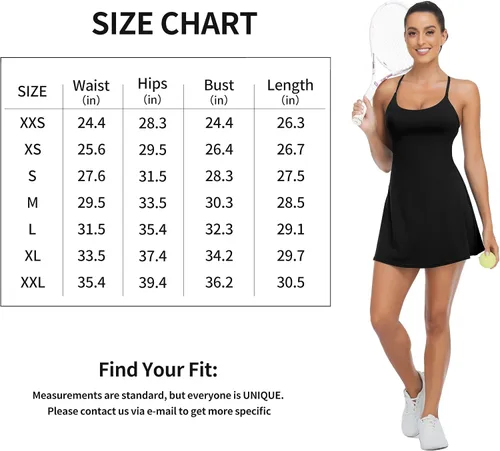 Vista 6 de Vestido de tenis de entrenamiento para mujer con pantalones cortos de brasier incorporados, correas ajustables para los hombros y bolsillos