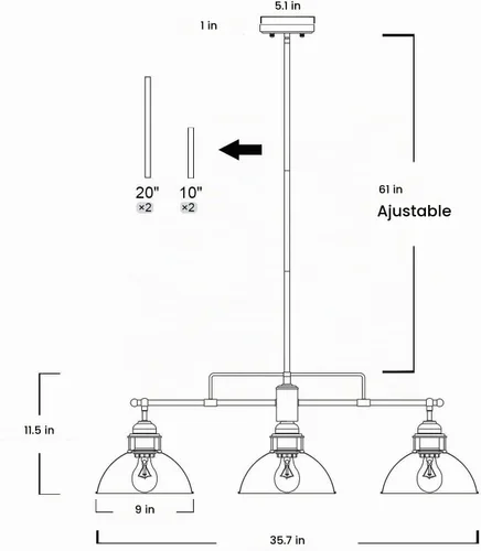 Vista 4 de LOG BARN Candelabros para comedor, iluminación industrial de isla de cocina de 3 luces, lámpara colgante de mesa de billar estilo granja de 35.7