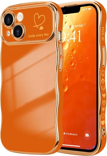 Vista 96 de LCHULLE - Funda para iPhone Air, linda para mujeres y niñas, con forma de onda, color azul bebé Luxury Plating Curly Wavy Frame with Love Heart
