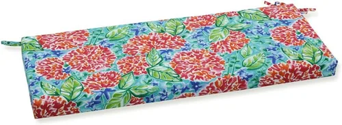 Vista 9 de Pillow Perfect Cojín de banco floral brillante para interiores y exteriores con lazos, 1 unidad, 18 x 45 pulgadas, azul/verde Copeland