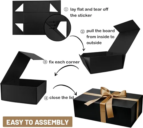Vista 3 de YINUOYOUJIA Cajas de regalo grandes negras con tapa, caja de regalo magnética de 14 x 9 x 4.5 pulgadas con cinta, tarjetas y sobres para regalos