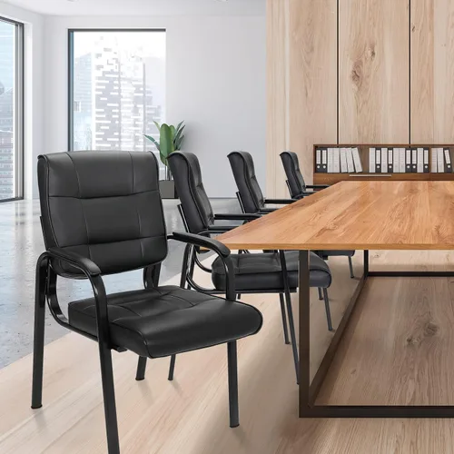 Vista 2 de JupiterForce Sillas de sala de espera, silla de cuero para recepción, oficina, recepción, sin ruedas, con reposabrazos acolchado, para el hogar