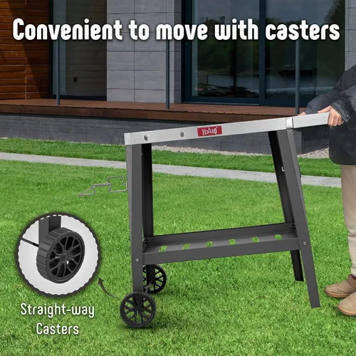 Vista 2 de Feasto Carro de Parrilla al Aire Libre, Mesa con Horno de Pizza con Ruedas, Encimera de Acero Inoxidable con Mesa Extensible Plegable, Carro