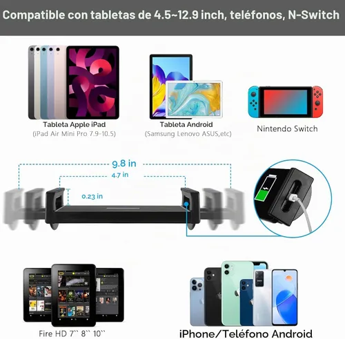 Vista 5 de Soporte de suelo para tableta con base de doble peso, soporte de metal giratorio de 360 grados con soporte flexible de cuello de cisne de brazo