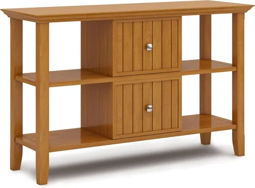 Vista 30 de SIMPLIHOME Acadian Mesa auxiliar estrecha – Mesa auxiliar rectangular de madera maciza de 14 pulgadas de ancho con 2 estantes abiertos en negro