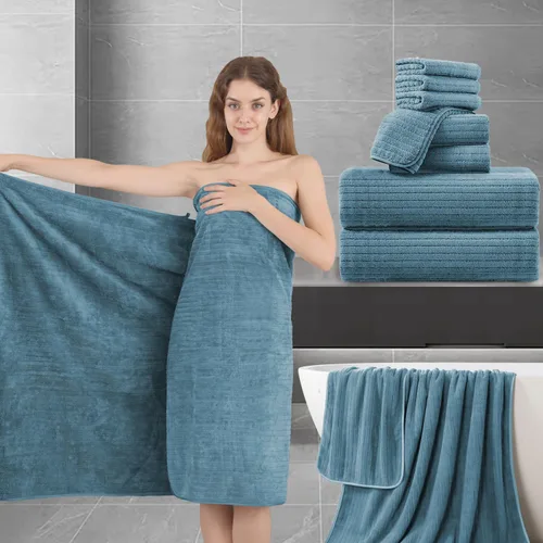 Vista 17 de Juego de toallas de baño de 8 piezas 2 toallas de baño grandes de gran tamaño, 2 toallas de mano y 4 paños Juego de toallas de baño ultrasuaves