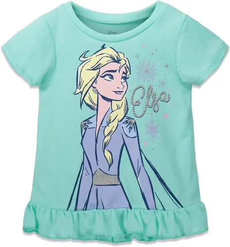 Vista 2 de Disney Frozen Moana Princess Tiana - Conjunto de camiseta floral y pantalones cortos de rizo francés para niños pequeños y grandes