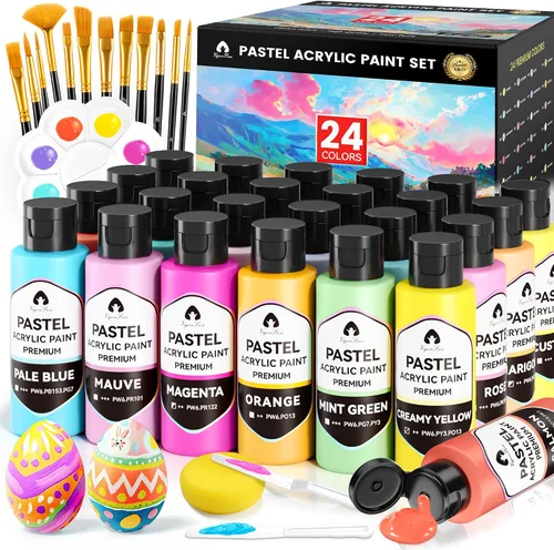 Vista 15 de Juego de pintura acrílica iridiscente de 40 piezas con 12 pinceles, 2 cuchillos y paleta, 24 colores (2 onzas/60 ml) - para adultos, artistas