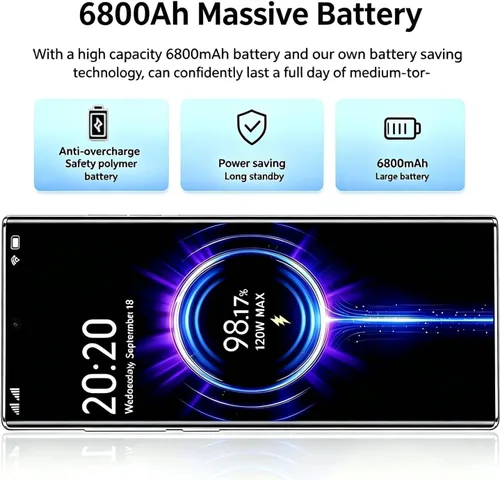 Vista 2 de C24 Ultra Unlocked Phones,256GB+8GB Cell Phone,6800mAh Smartphone (Black)