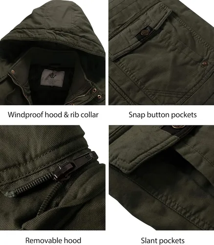 Vista 5 de Chaqueta WenVen, parca de invierno con capucha extraíble, cálida, para hombre