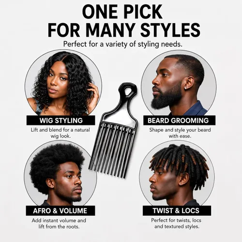 Vista 7 de Paquete de 3 peines para el cabello Afro Pick para hombres y mujeres, peine de elevación de 7 pulgadas para cabello rizado, rizado y texturizado
