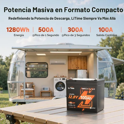 Vista 5 de Litime Batería de litio Xtra-Mini LiFePO4 de 12 V 100 Ah con Bluetooth y BMS de 100 A, mini batería de litio de 12 voltios, máximo 15000 ciclos