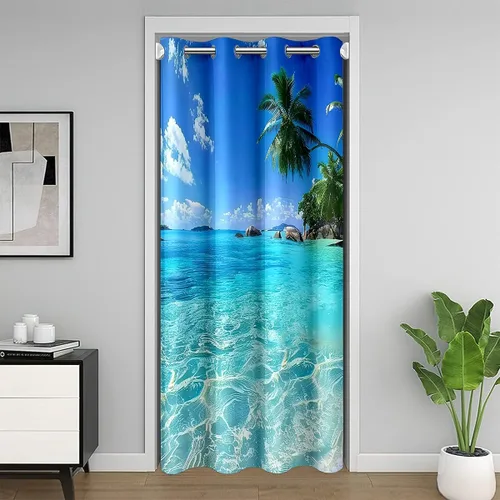 Vista 15 de Erosebridal Cortina opaca para puerta de zorro para niños, bonito diseño de oso bosque, ciervo, para niños y niñas, búho de dibujos animados