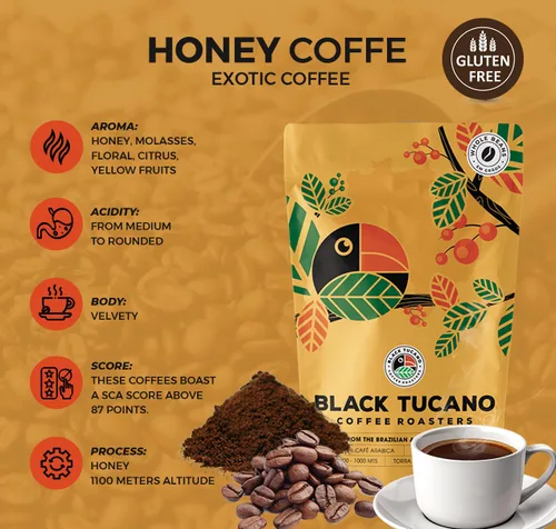 Vista 2 de Black Tucano Specialty - Granos integrales brasileños, café con miel de tostado medio, 8.8 onzas (8.82 oz)