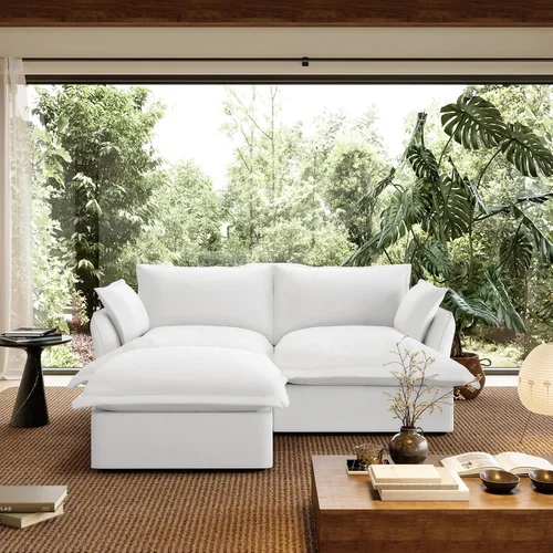 Vista 46 de Sofá modular de mezcla de lino para sala de estar, cómodo sofá modular con relleno de plumón, moderno sofá cama convertible con asiento profundo
