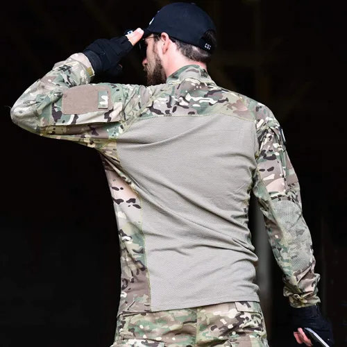Vista 5 de CARWORNIC Gear - Camisa táctica militar de combate para hombre, de algodón, elástica, camuflaje, manga larga, con cremallera de 1/4