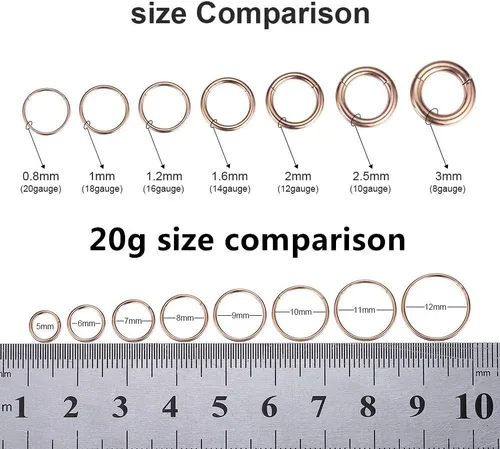 Vista 3 de Orangelove Aretes nasales hipoalergénicos, acero quirúrgico 316L, calibre 20, 18, 16, 14, 12, 10 y 8, joyería para tabique con segmento de bisagra