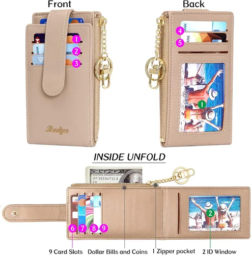 Vista 5 de Badiya Tarjetero para mujeres con RFID, carteras delgadas, plegables, tarjetero multifuncional, monedero