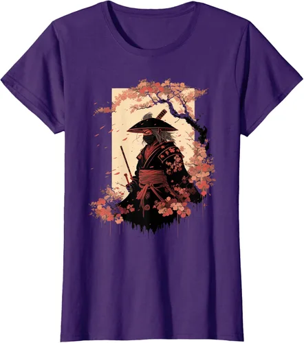 Vista 7 de Camiseta estética vintage samurái de arte japonés samurái retro cereza, Negro