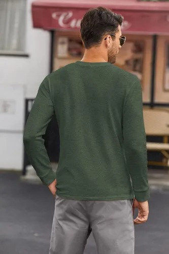 Vista 5 de COOFANDY Camisas Henley de manga larga para hombre con bolsillo