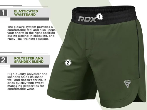 Vista 7 de RDX Pantalones cortos de MMA para entrenamiento y kickboxing Pantalones cortos de lucha para artes marciales, pelea de jaulas, Muay Thai, BJJ
