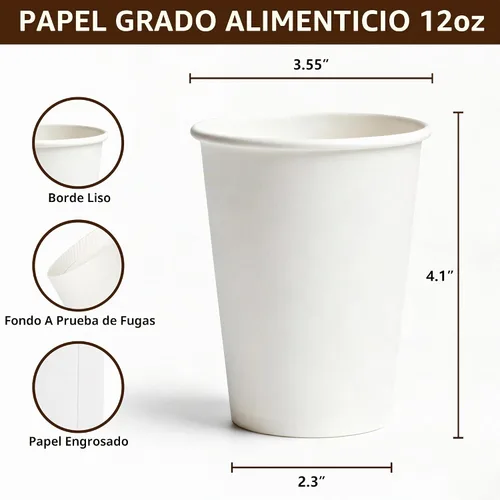 Vista 3 de TashiBox Vasos de papel para bebidas calientes blancas de 12 onzas, 120 unidades, tazas de café de papel desechables